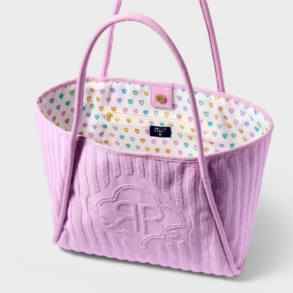 Roller Rabbit x Target Beach Tote & Towel purple and hearts matching set - Picture 6 of 12